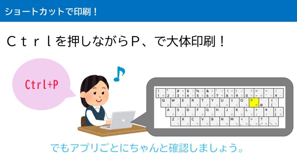 印刷ウィンドウを出すショートカットは「Ctrl+P」